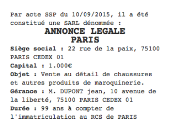 annonce legale paris